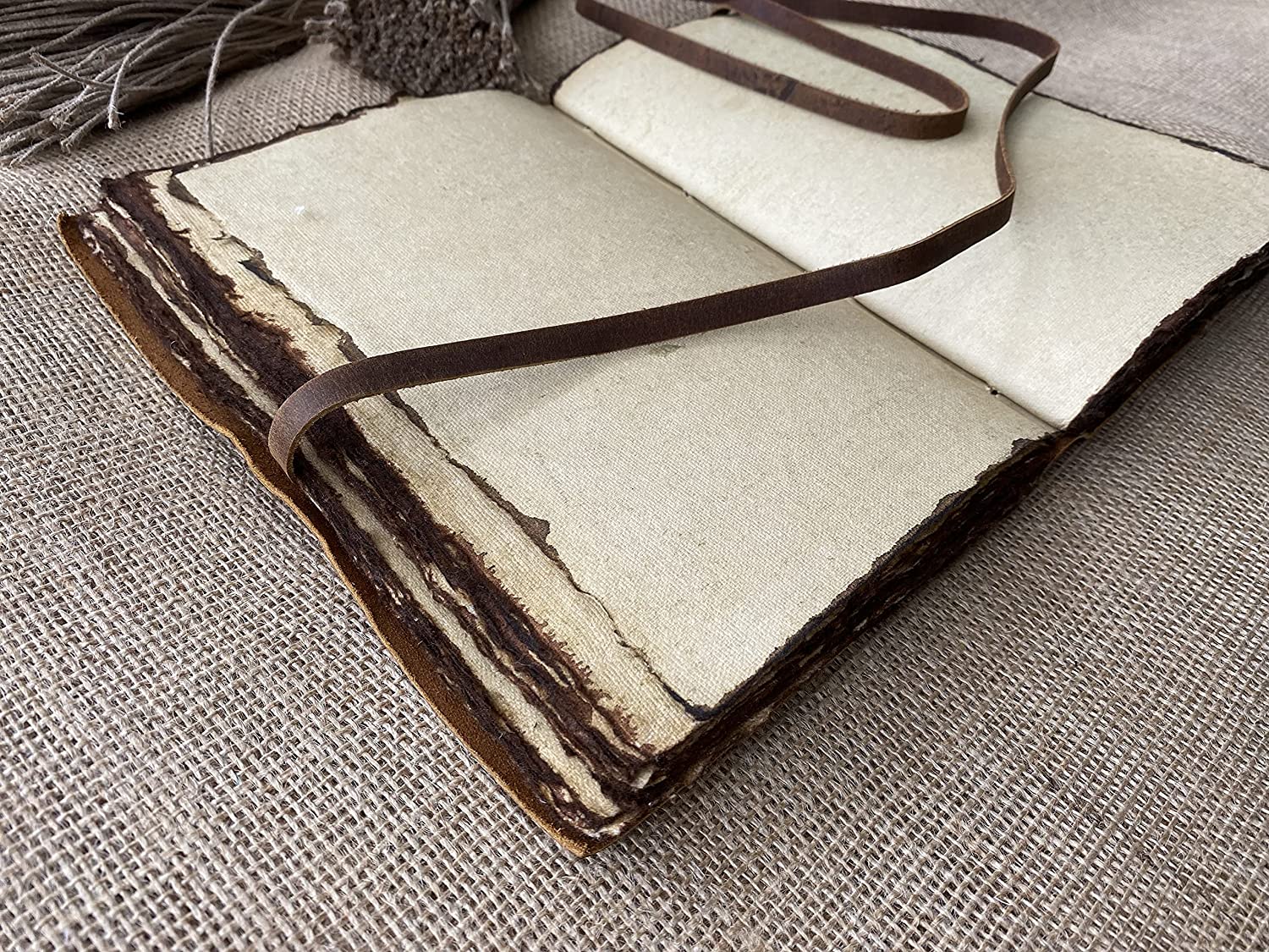 Distressed Leather Journal with Vintage Deckle Edge Paper, 6"x9" - 2 Styles - Image 5