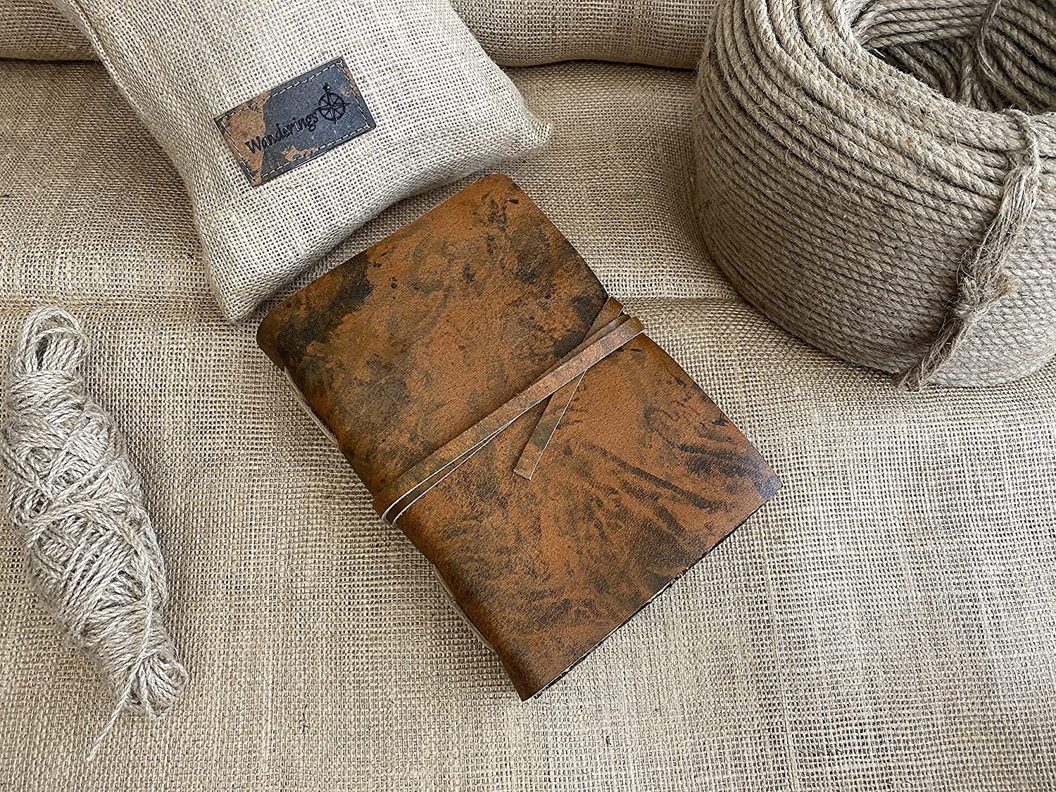 Distressed Leather Journal with Vintage Deckle Edge Paper, 6"x9" - 2 Styles - Image 8