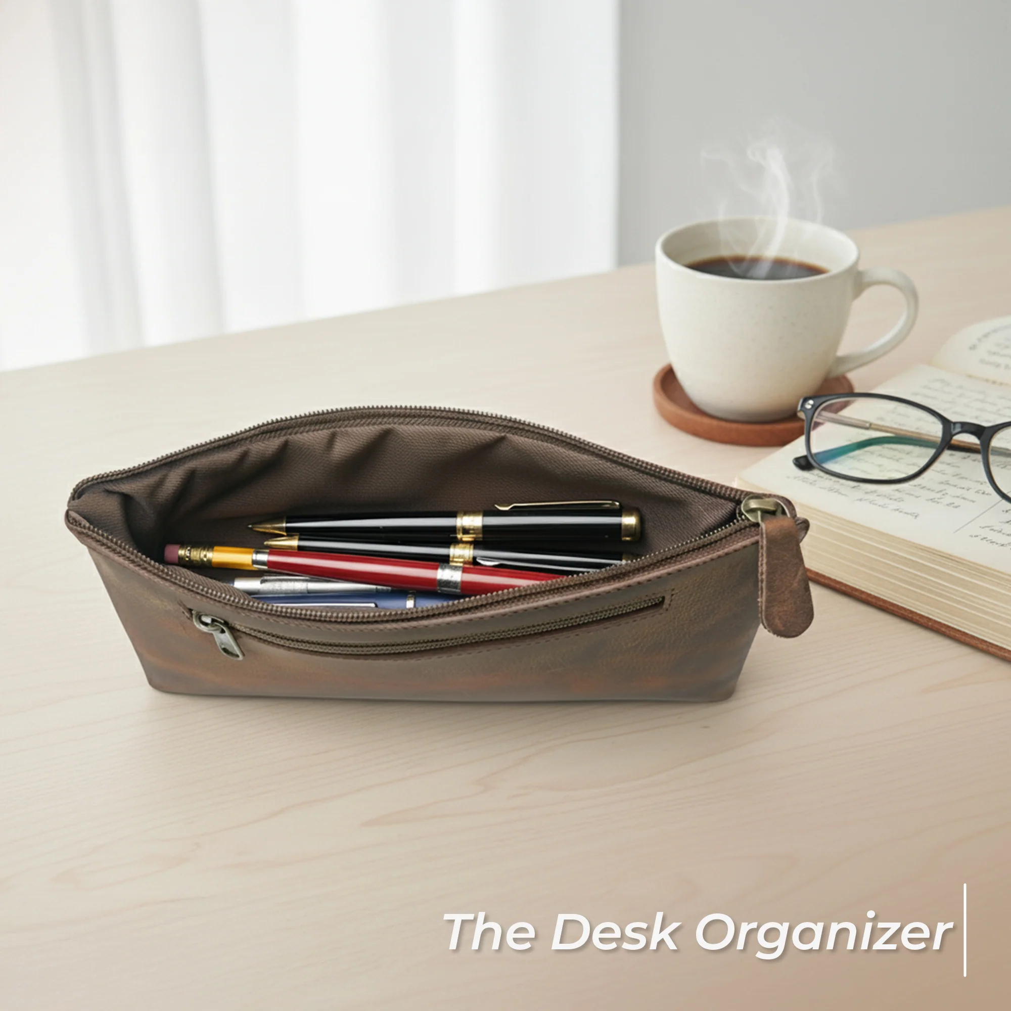Vintage Leather Pencil Pouch Case - 5.25 x 9" - Hand Crafted Functional Brown Leather Zipper Pouch - Image 8