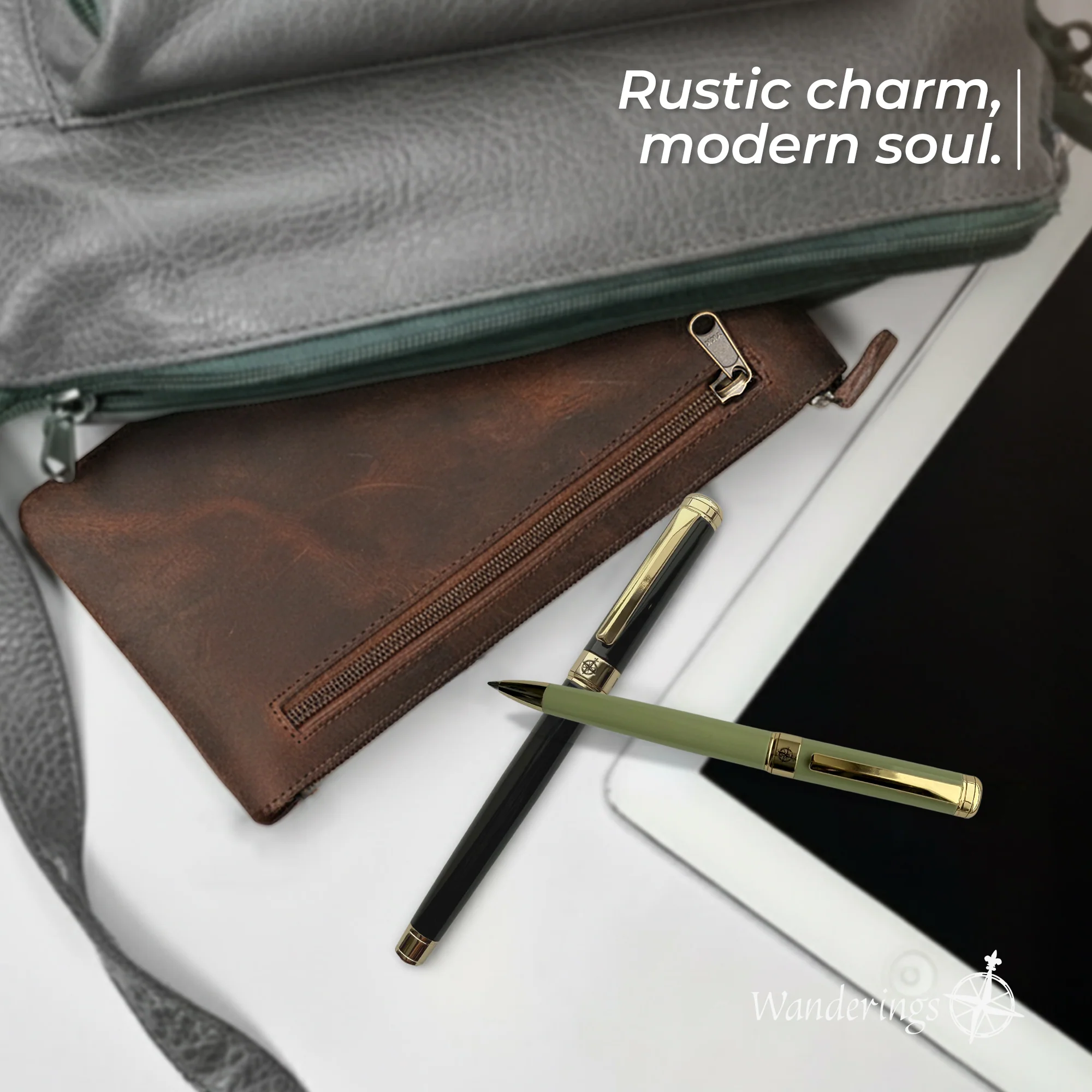 Vintage Leather Pencil Pouch Case - Large 6.5x11" / 16x28 cm - Hand Crafted Functional Brown Leather Zipper Pouch - Image 5