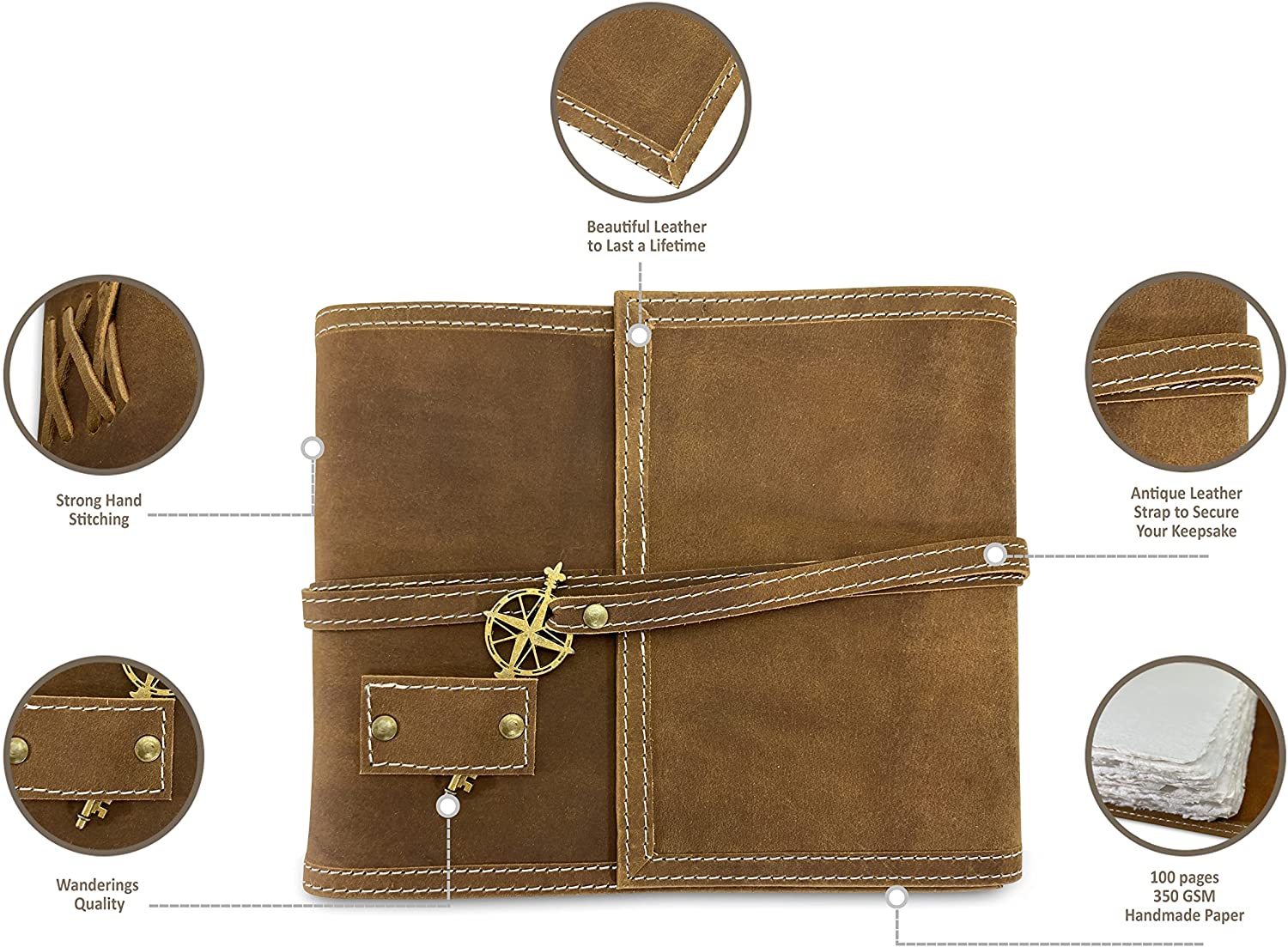 Brown Leather Watercolor Journal with Handmade Deckle Edge Paper - 350 GSM | 6"x8" / 8"x10" - Image 3