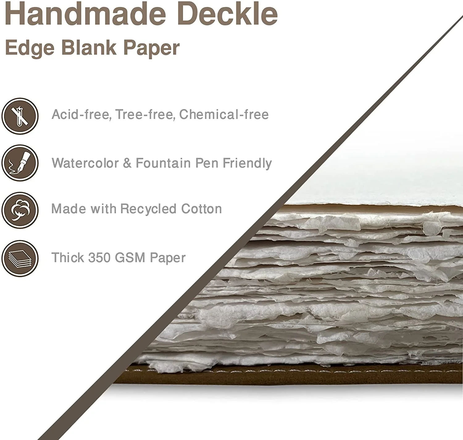 Brown Leather Watercolor Journal with Handmade Deckle Edge Paper - 350 GSM | 6"x8" / 8"x10" - Image 4