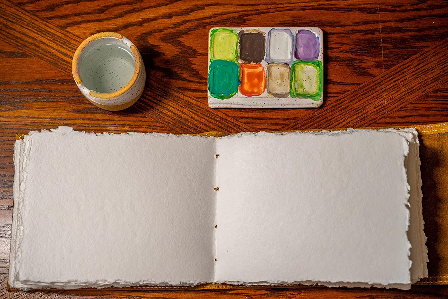 Brown Leather Watercolor Journal with Handmade Deckle Edge Paper - 350 GSM | 6"x8" / 8"x10" - Image 7