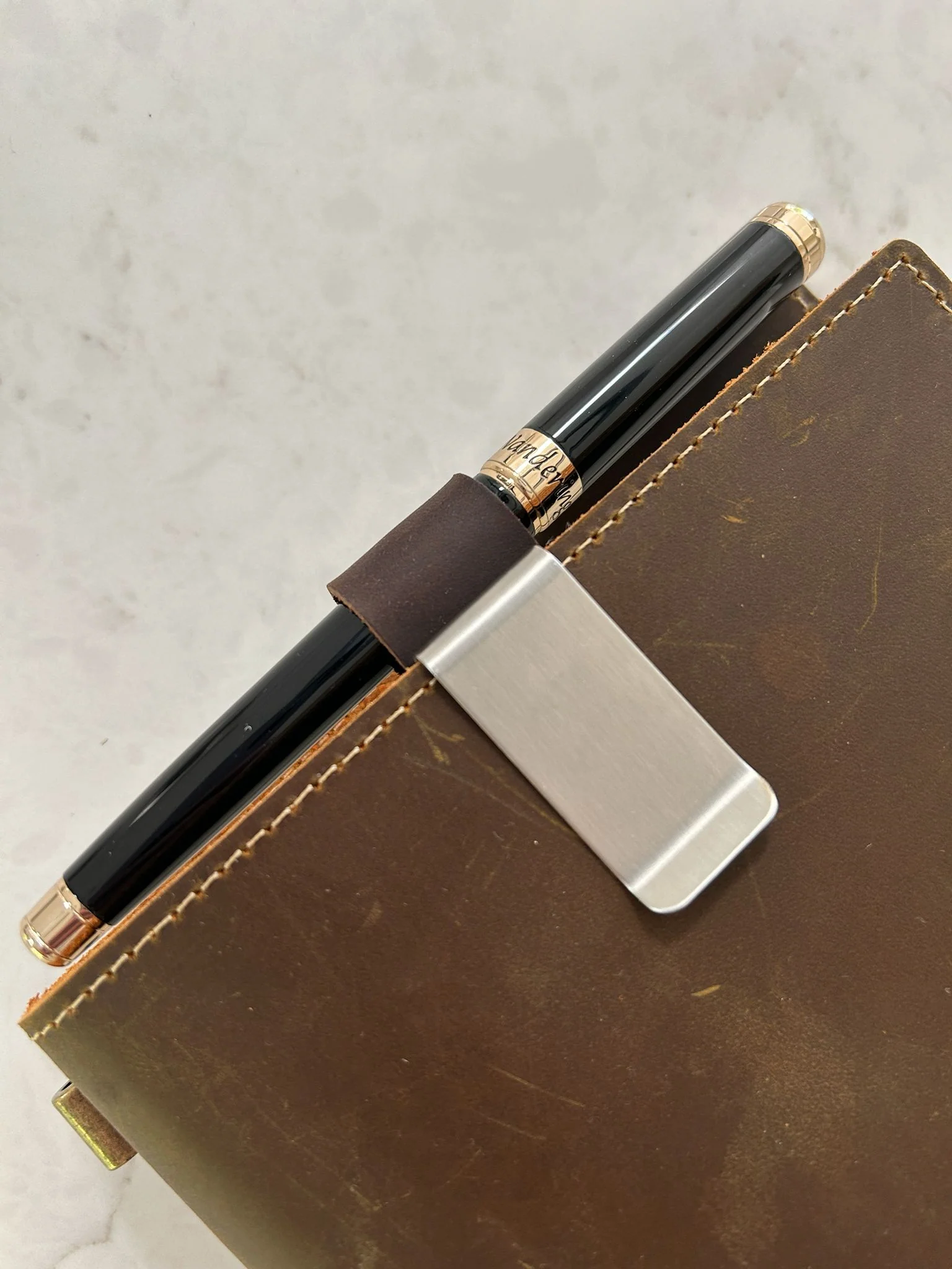 Wanderings Genuine Crazy Horse Leather & Metal Pen Holder Clip for Notebook - Pen Loop for Journals, Planners and Notebooks, Clip on Pen Sleeve, Leather Pen Holder Accessory for Refillable Notebooks - Image 6
