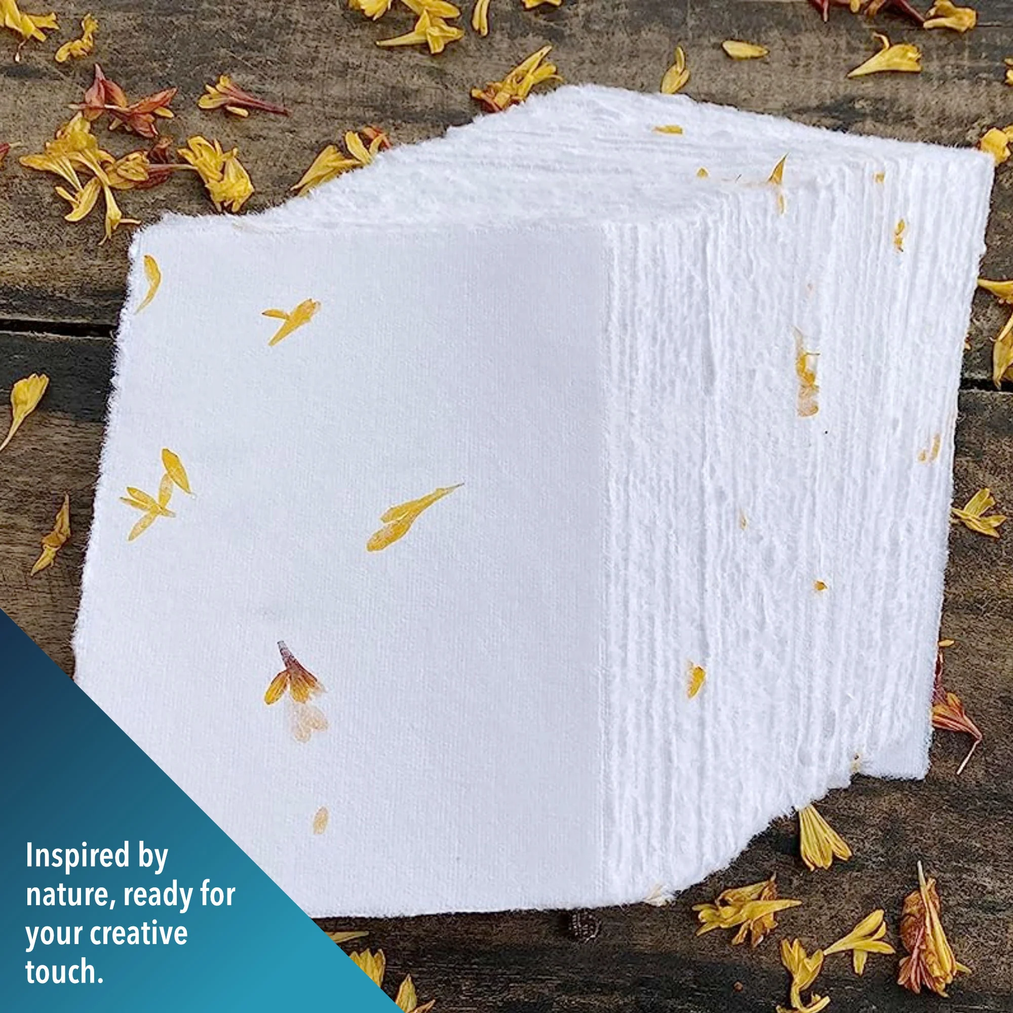 Handmade White Paper with Real Flower Petals and Deckle Edge - 150 GSM - 50 Pack - Image 3