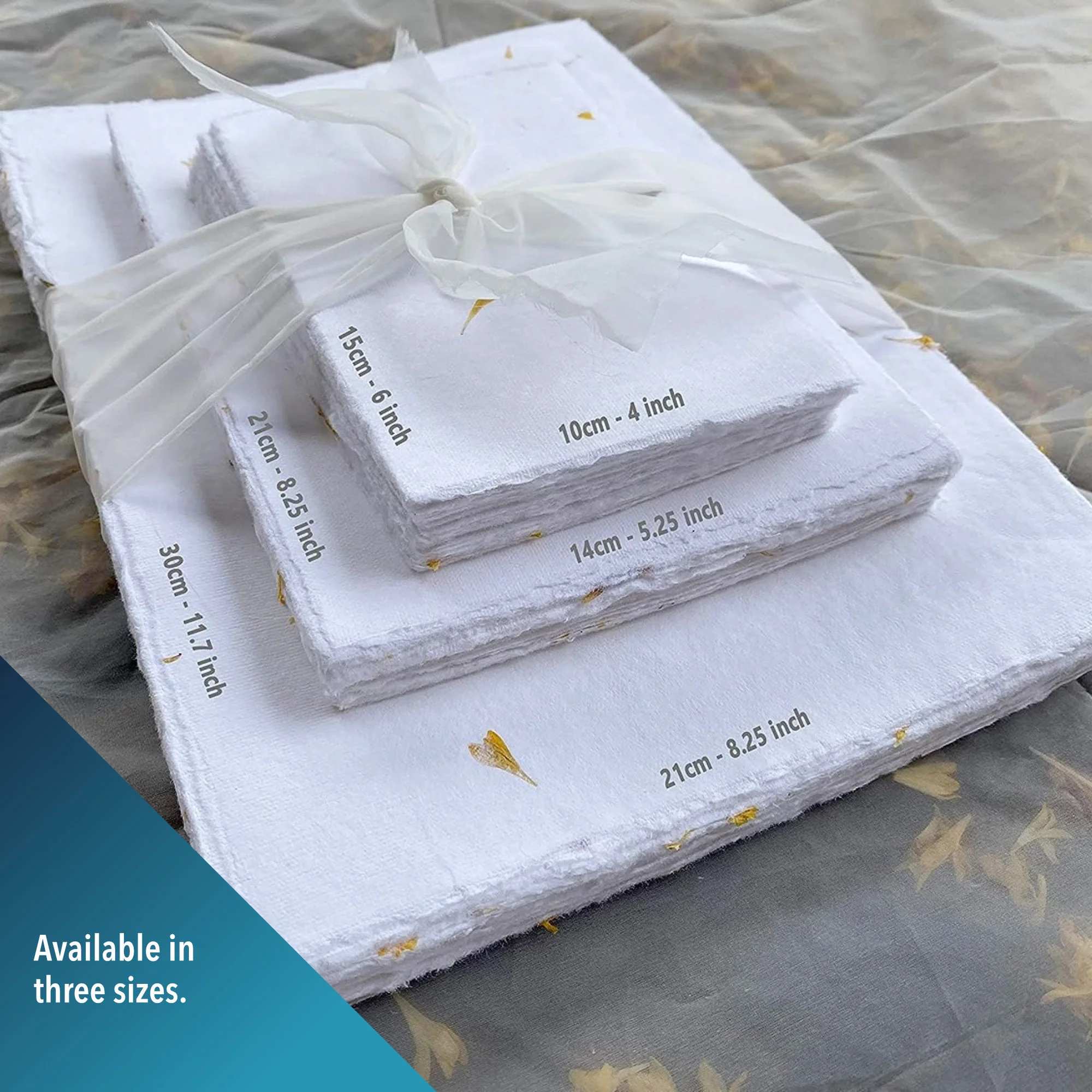 Handmade White Paper with Real Flower Petals and Deckle Edge - 150 GSM - 50 Pack - Image 4