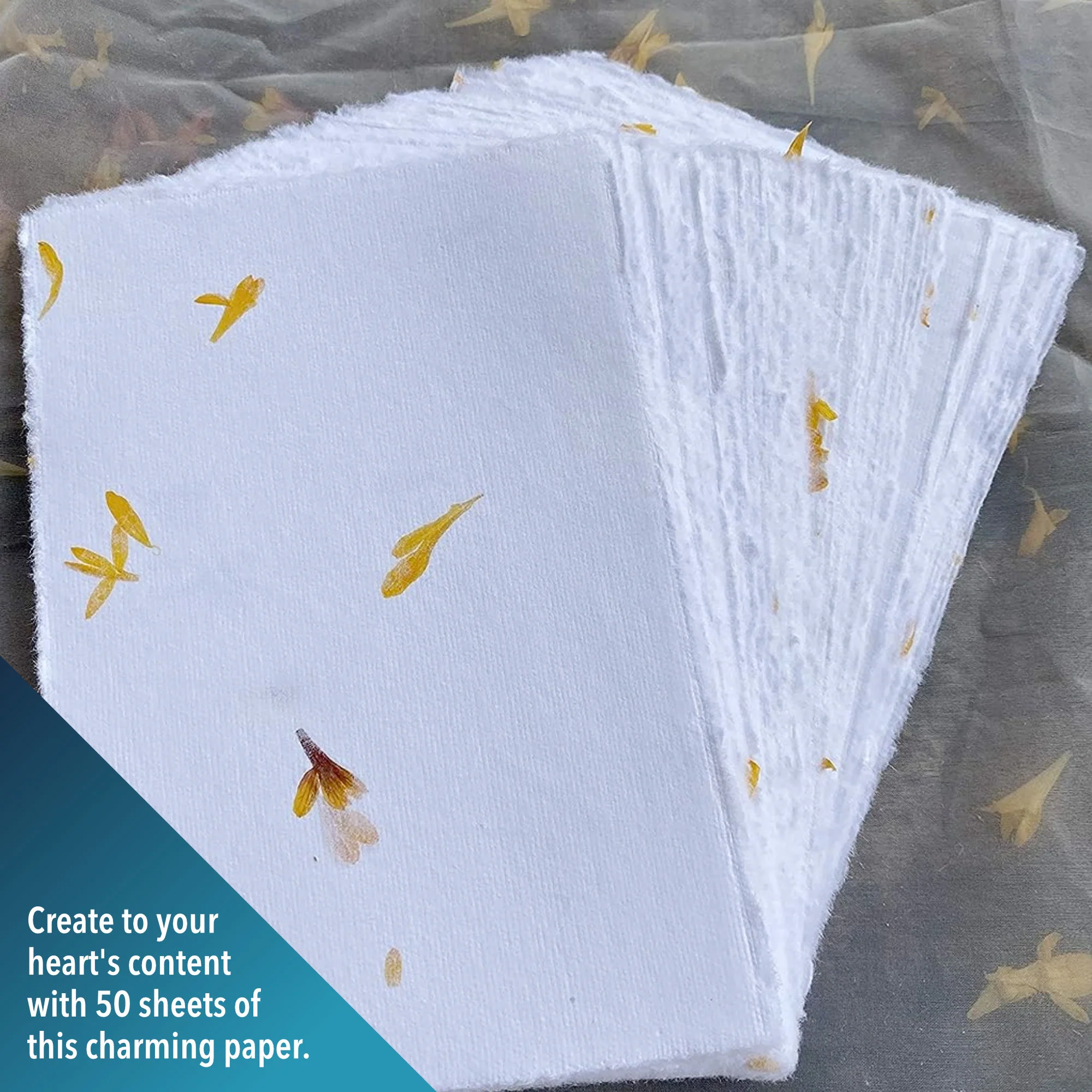 Handmade White Paper with Real Flower Petals and Deckle Edge - 150 GSM - 50 Pack - Image 5