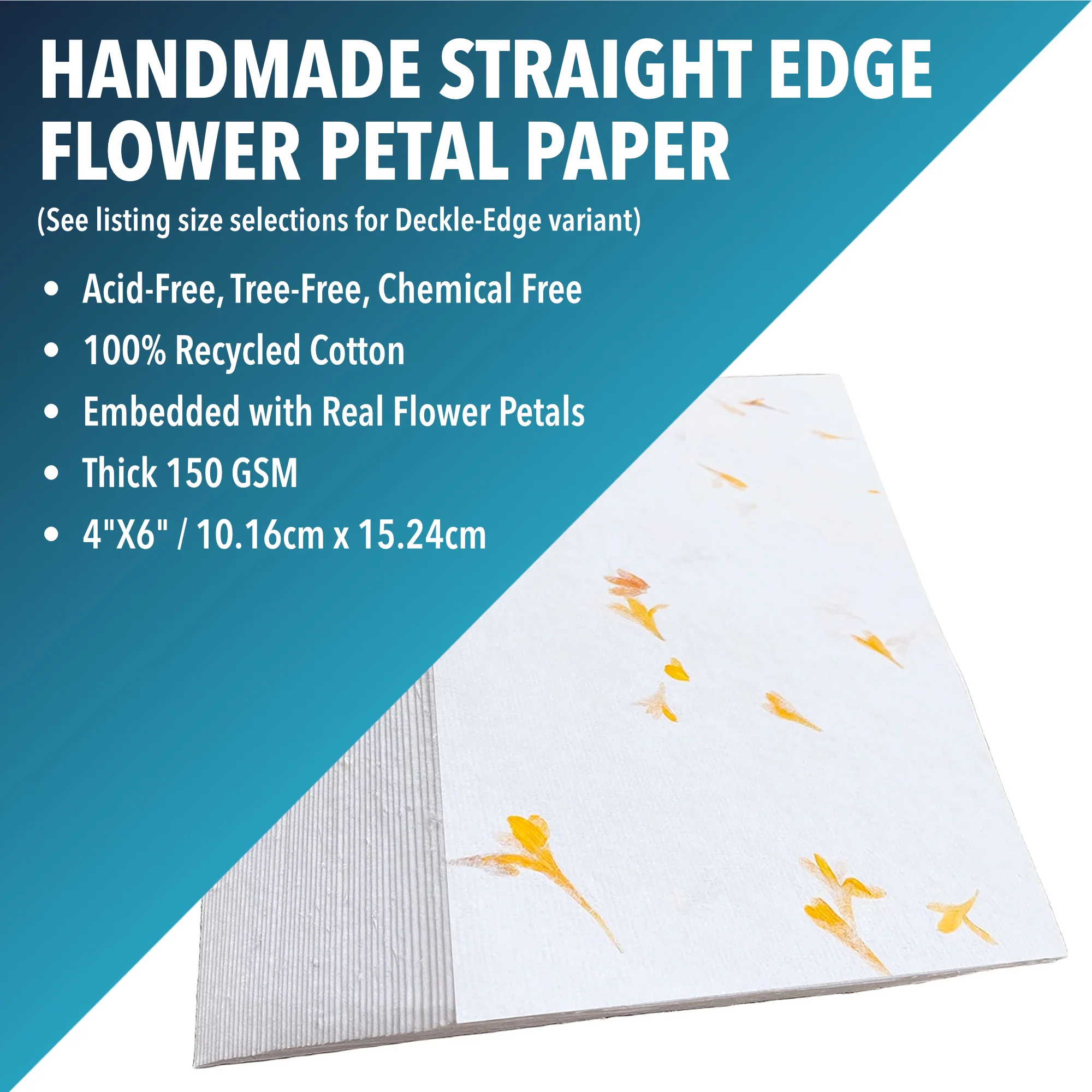 Handmade White Paper with Real Flower Petals and Deckle Edge - 150 GSM - 50 Pack - Image 7