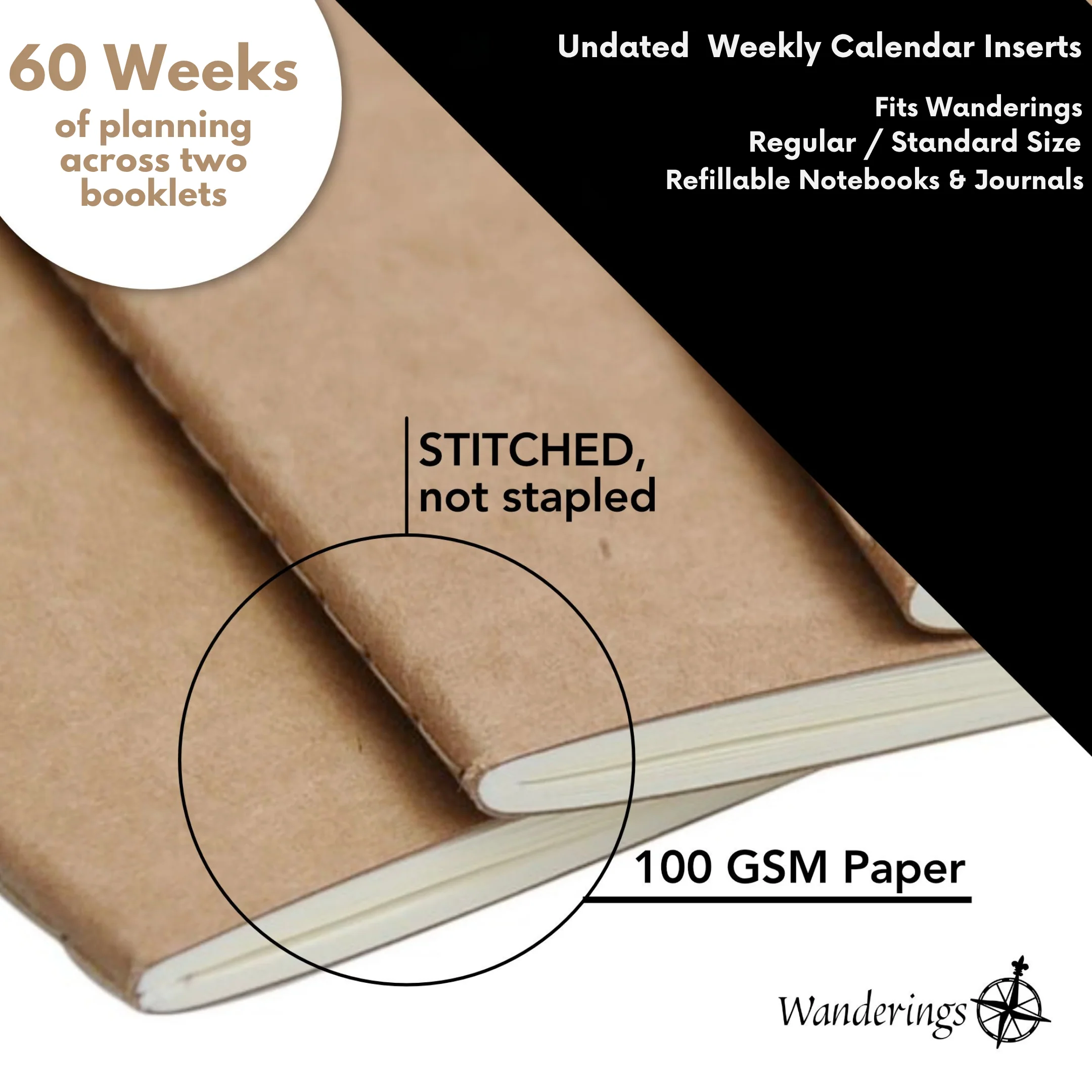 Undated Weekly Planner Inserts (60 Weeks) – Regular Traveler's Refillable Notebook - Image 2