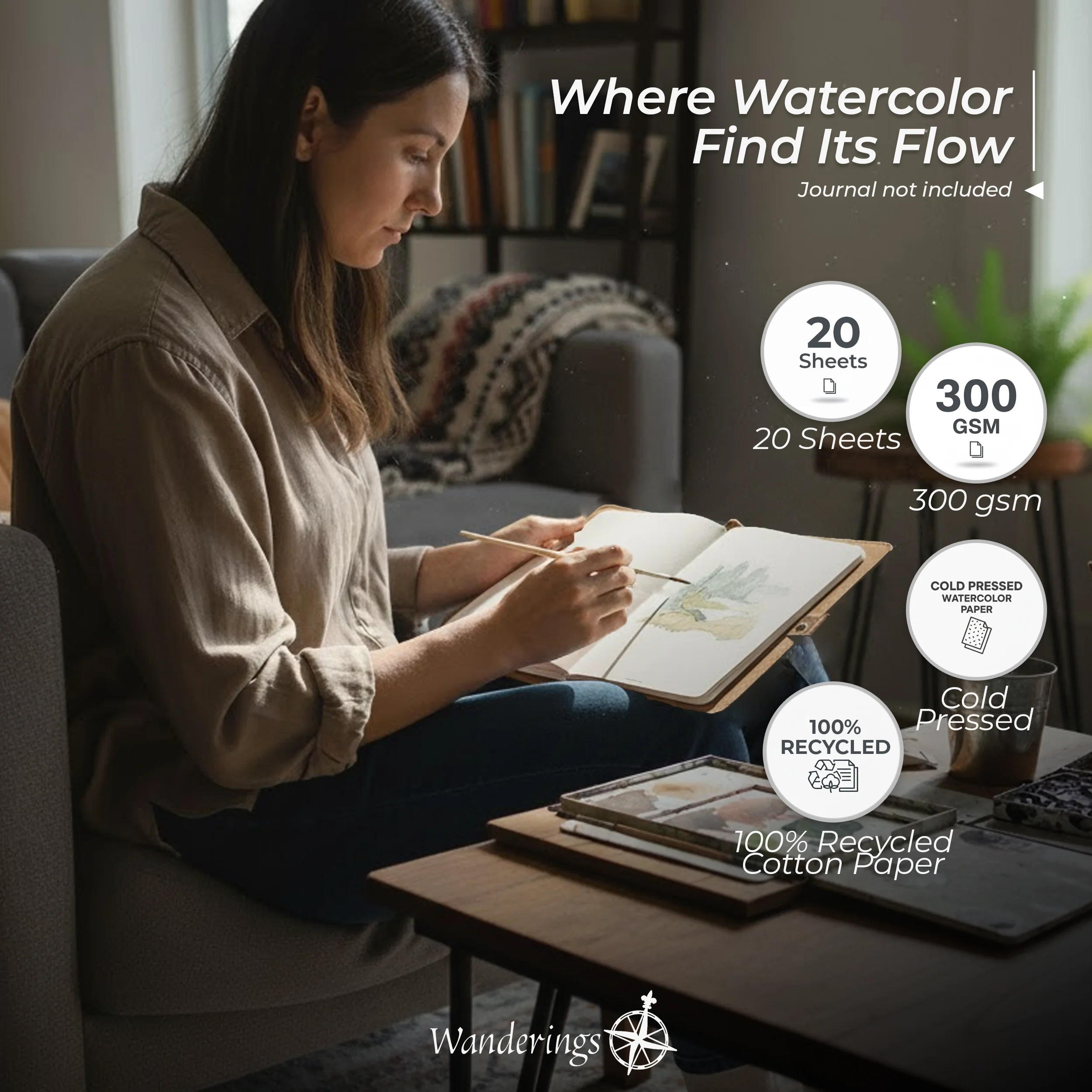 300 GSM Watercolor Paper Inserts with Deckle Edge for Travelers Notebooks - 3 Sizes - Image 7